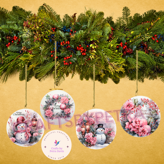 Sublimation Christmas Pink Ornaments Set of 4